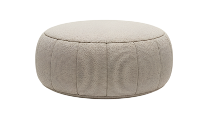 Round textured ottoman rendered in neutral tone against a dark background
