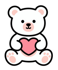 Fototapeta premium Cute white teddy bear holding a pink heart