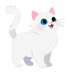 Obraz premium Cute White Cartoon Cat with Blue Eyes and Pink Paws