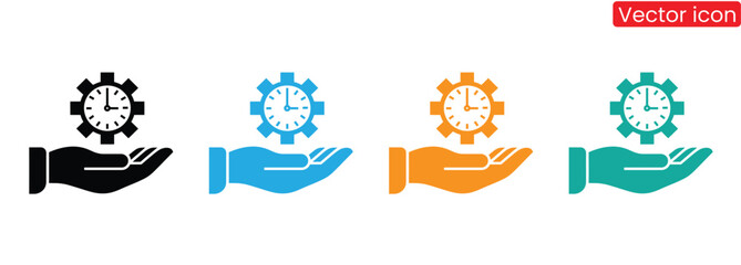 Hands holding time management clocks for productivity and efficiency,Quick Response Icon Sheet Multiple Style Collection Isolated Vector