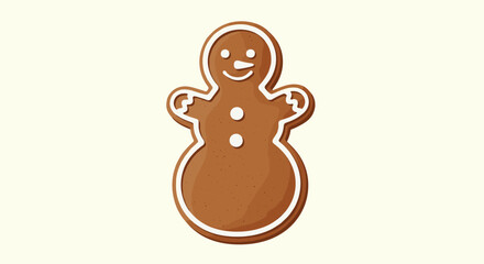 A festive gingerbread snowman cookie, expertly decorated with white icing, stands isolated on a light background, symbolizing holiday cheer.