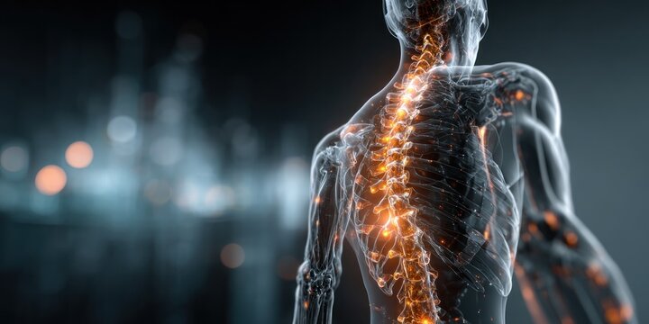 Human Spine Anatomy with Pain Indication, Medical Illustration.
