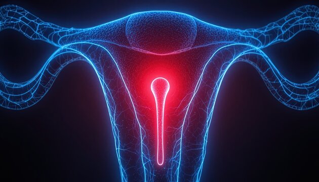 See the uterus in radiant detail, a powerful visual for women's health, education, and fertility awareness campaigns with a neon glow