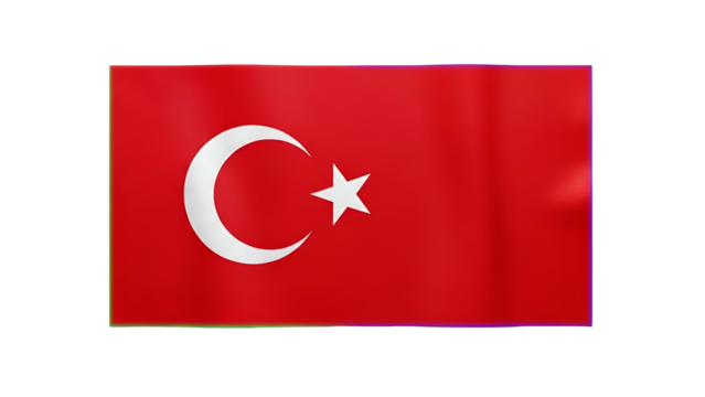 Waving national banner featuring a white crescent moon and star symbol against a rich red field isolated on a dark background