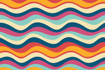 Repeating Wavy Stripes In Teal Blue Pink Yellow Cream And Red abstract background