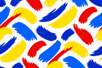 Vibrant Red Blue Yellow Brush Stroke Pattern on White Background abstract