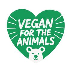 Green Heart Shape with Vegan for the Animals Message and Cute Bear Face
