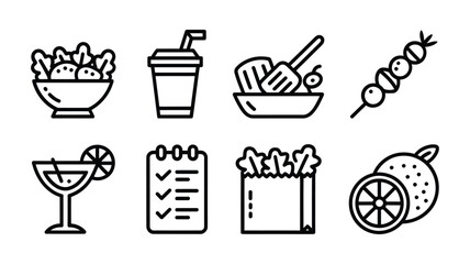 Collection of simple food and drink icons for healthy living