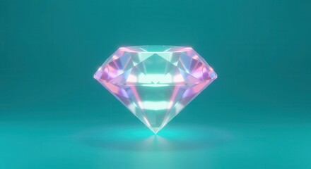 Fototapeta premium Brilliant faceted gemstone reflects iridescent light against a solid blue background