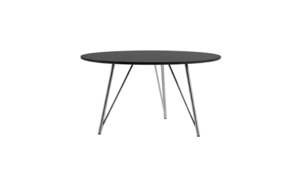 Minimalist circular coffee table design stands isolated against a solid dark background