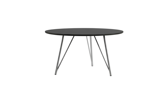 Minimalist circular coffee table design stands isolated against a solid dark background
