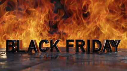 Promotional text reading Black Friday is set against a backdrop of vibrant flames, creating a dynamic and eye-catching visual for marketing campaigns, emphasizing urgency and excitement