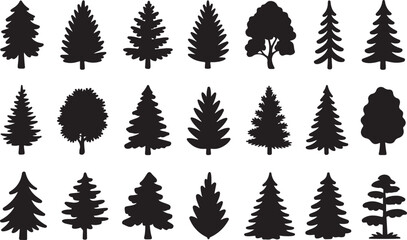 Fototapeta premium Various christmas tree silhouette vector set
