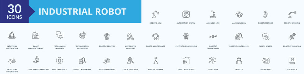 Industrial Robot Icon Set Illustration Vector