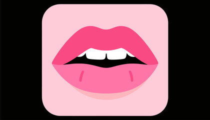 Pink lips illustration, minimal style, isolated on background