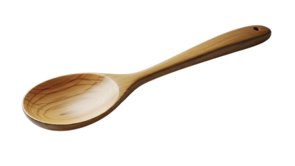 Handcrafted wooden serving utensil rests against a solid dark background