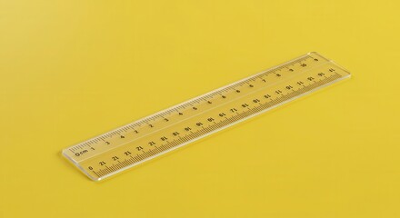 Transparent measuring instrument rests diagonally across a solid yellow surface.