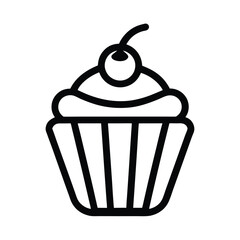 Cupcake With Cherry Outline Vector Illustration