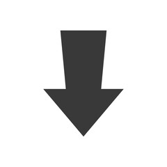 A simple, bold, dark gray arrow pointing downwards, isolated on a