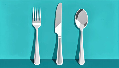 Simple tableware utensils flat vector illustration on teal background