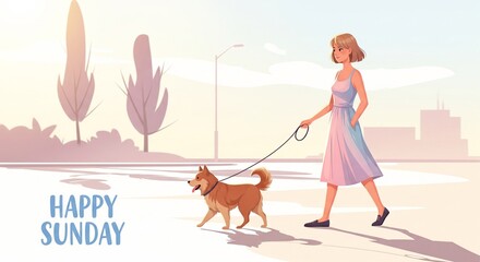 Pastel-colour Sunday morning walk with “Happy Sunday” inscription