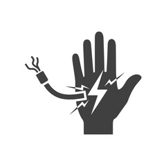 Obraz premium Icon of a hand receiving an electric shock from a frayed wire, symbolizing danger and electrical hazard