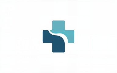 Minimalist medical cross logo design with flowing wave element for branding identity. High quality