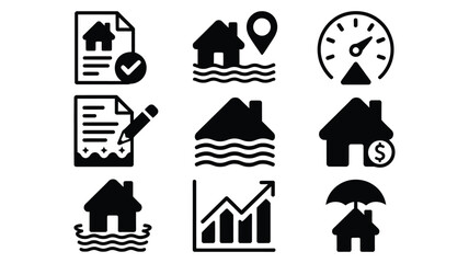 Real estate and housing icons representing various services and concepts