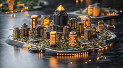 Obraz premium Illuminated city on an island