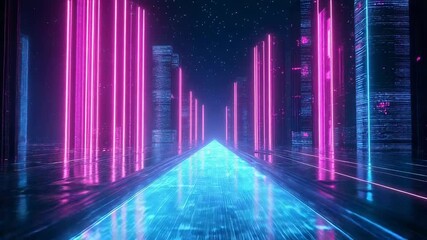 Futuristic cyberpunk city street with glowing neon lights - Powered by Adobe
