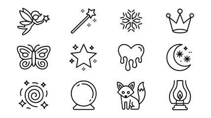 Whimsical fantasy icons collection for magical designs