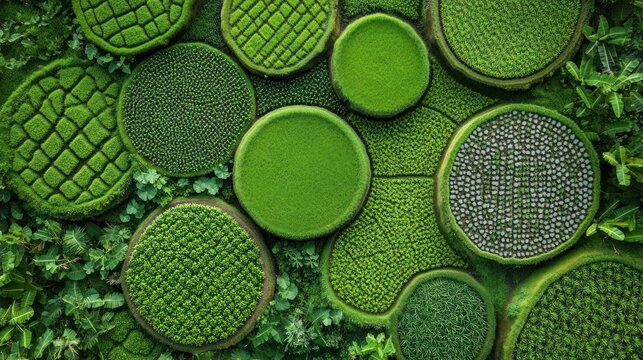 Intricate green circular patterns on a textured surface