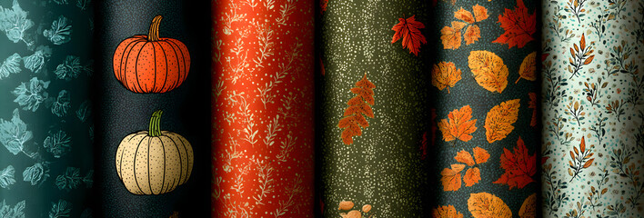 autumn and thanksgiving set of semaless patterns. Fall patterns collection with doodles for wallpaper, wrapping paper, scrapbooking, backgrounds, packaging, textile prints, etc. EPS 10