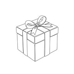 Obraz premium A simple line drawing of a gift box with a bow, isolated on a