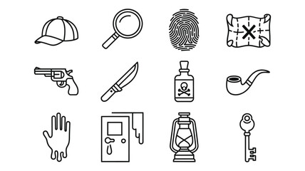 Detective and crime scene investigation icons collection
