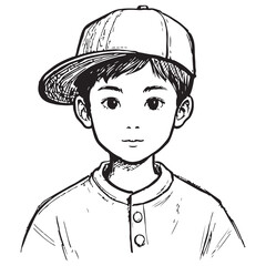 Hand-drawn Anime Boy Portrait Wearing Cap and Casual Shirt