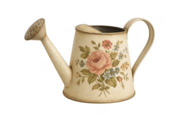 Vintage metal watering can with floral rose pattern