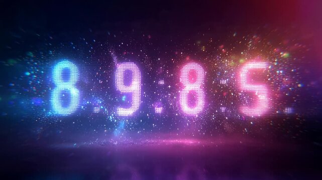 Countdown timer with vibrant neon lights for new year celebration or digital event advertisement