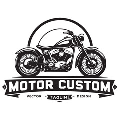 Vintage Black White Motorcycle Design Banner Arch Illustration