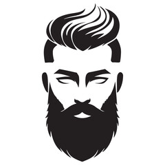 Minimalist Bearded Man Head Icon with Modern Hairstyle Black White