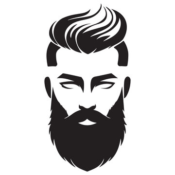 Minimalist Bearded Man Head Icon with Modern Hairstyle Black White