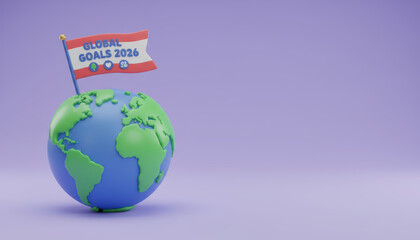 Global goal success 2026 banner over earth, hopeful path to success