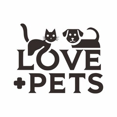 Love Pets Logo with Cat and Dog Silhouettes
