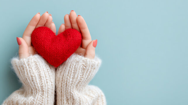 hands holding a red heart symbolizing love, cardiovascular health, and compassionate medical care