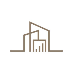 A minimalist line art logo featuring abstract buildings and a subtle bar chart element, suggesting real estate or financial growth.