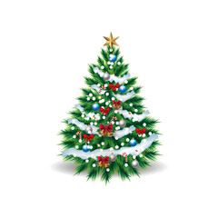 Christmas Tree PNG with Decorative Ornaments, Festive Holiday Pine with Lights and Realistic Sparkle Effects