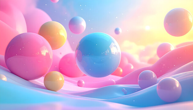 Pastel Dreamscape Floating Spheres in a Soft, Colorful World