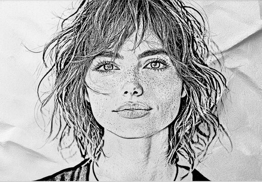 White And Black Pencil Sketch Photo Effect Mockup