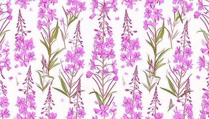 Seamless Pattern of Blooming Fireweed Flowers in Pink.