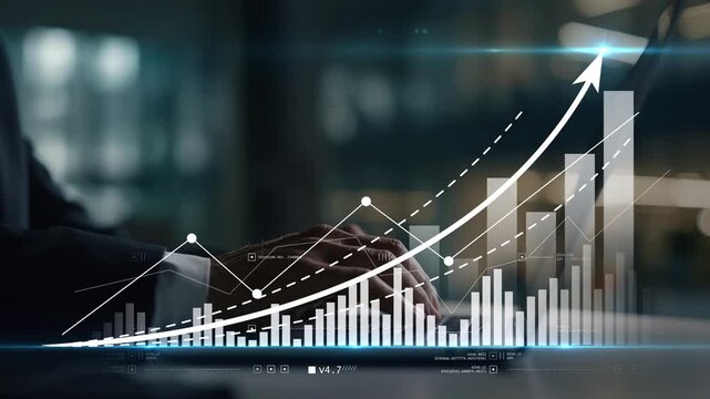 Financial marketing graph and profit stock market chart. Business growth graph and investment analysis. Business increase, profit, goal, grow, analysis, development and success. - Powered by Adobe
